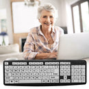 107 Keys USB Wired Large Print White Keys Black Letter Keyboard for Elderly