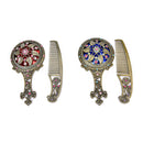 2PCS Bronze Handheld Mirrors Hollow Cosmetic Compact Mirror Comb Set Gift Box Gw