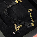 Gothic Anklet Chain Black Lace Woven Flowers Water Drop Pendant Anklet JewelryES