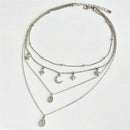 Boho Four-layers Choker Pendant Necklace Crystal Star Moon Chain Women Jewelry