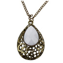 Hollow Water Drop Pendant Big Gem Stone Long Necklace,White