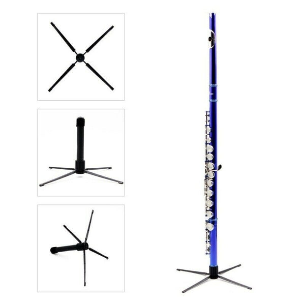 Western Concert Flute Tripod Holder Stand with 4 Metal Legs Black
