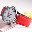 Chemical Elements Print Leather Strap Quartz Watch Women Wristwatch (Red) A