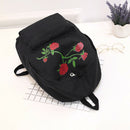 Preppy Chic Women Canvas Flower Embroidery Large Capacity Backpack(Black)
