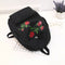 Preppy Chic Women Canvas Flower Embroidery Large Capacity Backpack(Black)