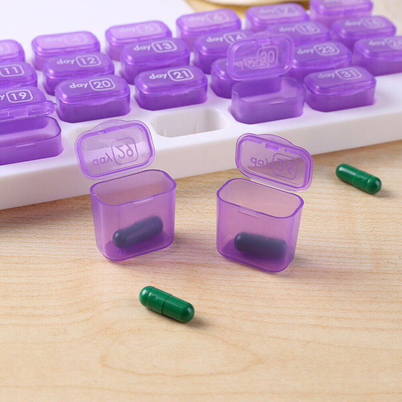 31 Grids Pill Box Case One Month Pill Medicine Container Organizer (Purple)