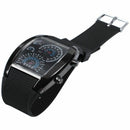New Meter Dial Black Rubber Strap Blue Flash Dot Matrix LED Racing Watch A3G9