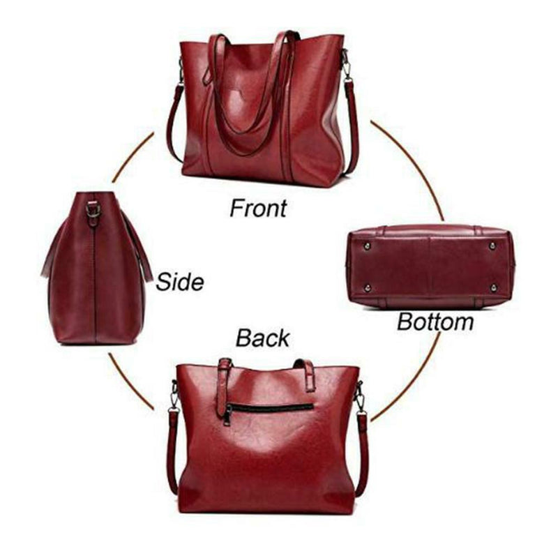 Women PU Leather Shoulder Crossbody Bag Large Capacity Totes Handbag (Red) A