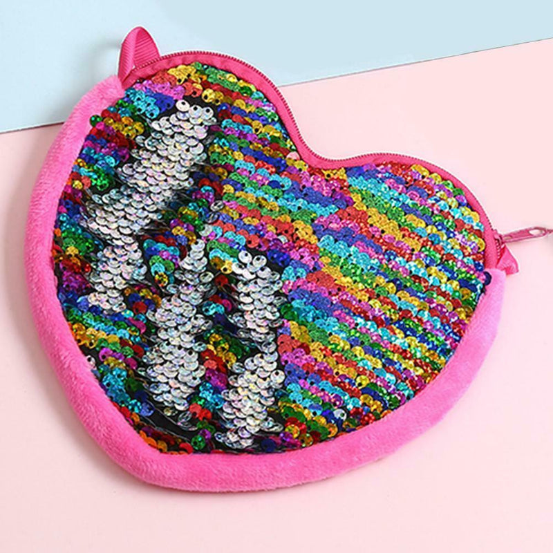 Sequin Heart Shoulder Handbags Flannel Women Kid Crossbody Bag (Multicolor)