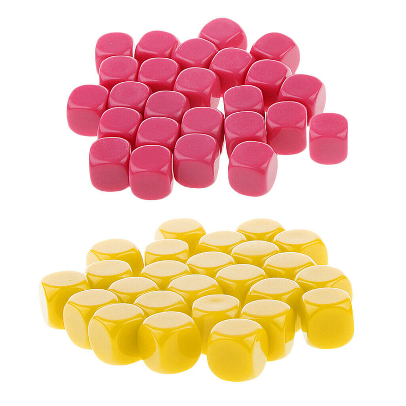 50 Pieces Opaque Blank Dice D6 for D&D RPG MTG Party Games Yellow + Rose Red
