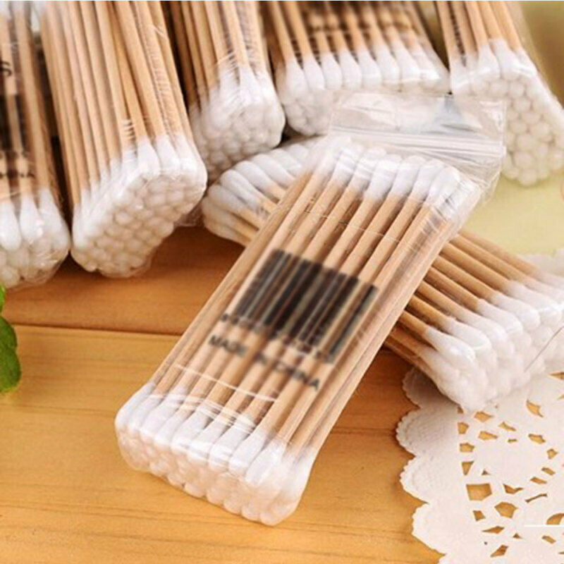 25 Packs Double Head Cotton Buds Swab Tip Sticks Wooden Tips Applicator Makeup