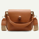 Women Fashion Wide Shoulder Messenger Bag PU Leather Retro Handbag (Brown) A