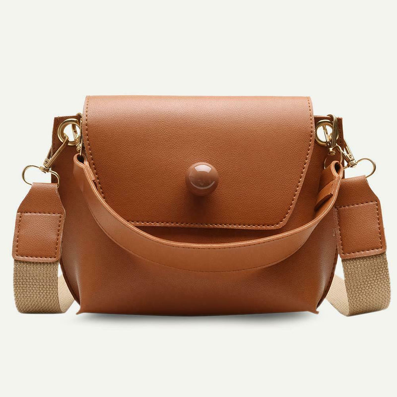 Women Fashion Wide Shoulder Messenger Bag PU Leather Retro Handbag (Brown) A