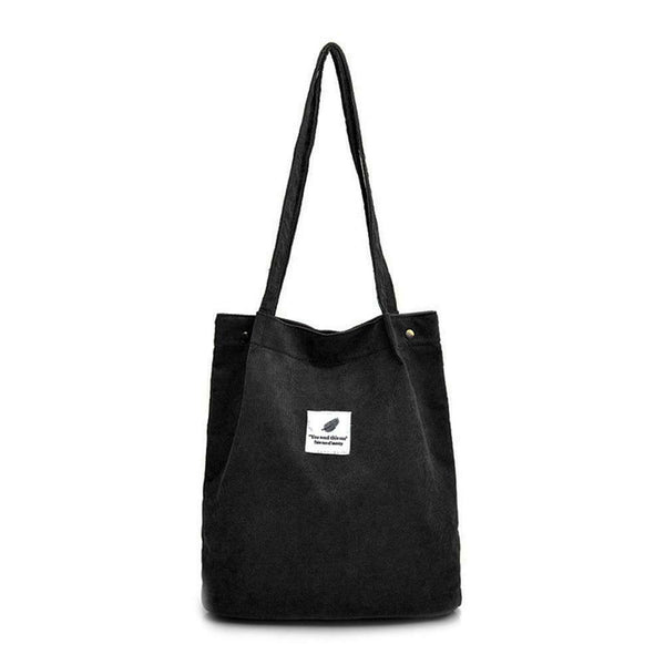 Korean Canvas Handbags Women Corduroy Shoulder Bags Shopping Totes (Black)