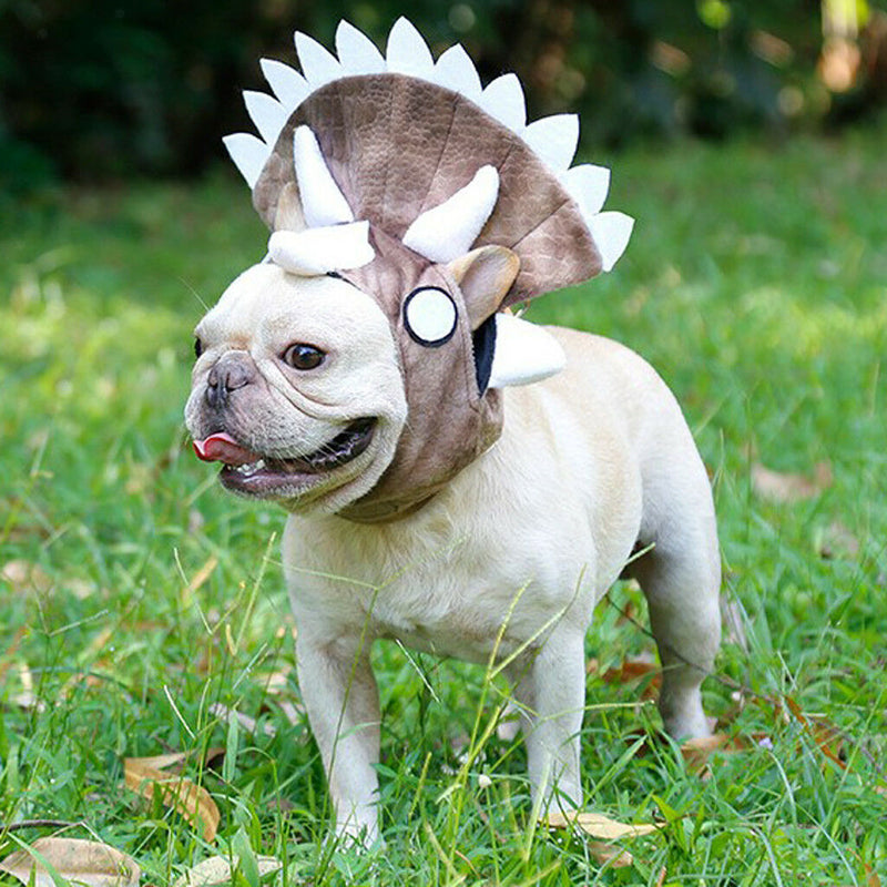 Funny Dog Pet Cat Halloween Costume Triceratops Hat for Parties Birthdays
