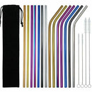 14 Pieces Stainless Steel Drinking Straws Reusable Bent and Straight Straws