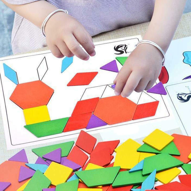 170Pcs/Kit Wooden Tangram Puzzle Toys Geometric Shape Game Kids Educationa ZQR