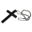 Metal Beaded Chain Wooden Cross Pendant Necklace Black