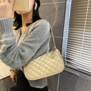 Women Lattice Pattern Shoulder Underarm Bag PU Casual Handbag Totes (Khaki)