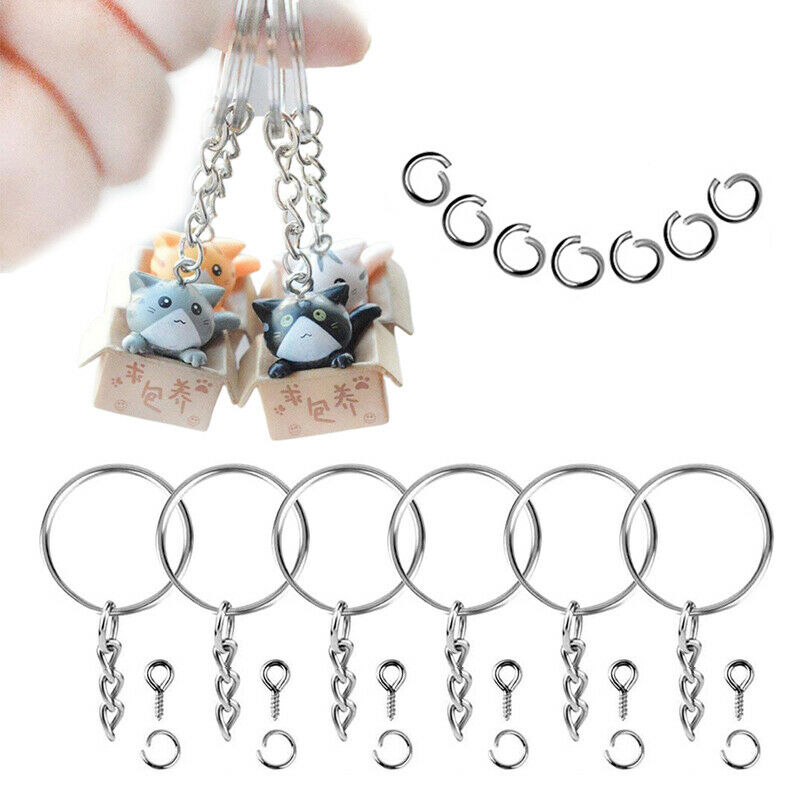 150pcs Key Ring with Chain Split Jump Rings with Screw Eye Pins DIY Keychain Hn
