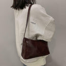 Simple Women Shoulder Bag Leather Totes Retro Travel Handbag (Dark Brown)