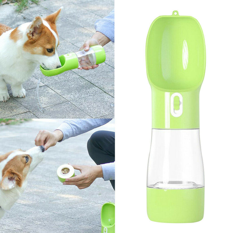 Portable Pet Dog Cat Outdoor Travel Water Bowl Bottle Drinking Food Feeder Green
