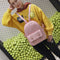 3pcs Women PU Leather Backpack School Bag Shoulder Bag Card Holder(Pink)