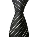 New Classic Striped Black White JACQUARD WOVEN Silk Men's Tie Necktie
