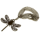 Beautiful Lovely Bronze Hollow Wings Dragonfly Pendant Long Chain Necklace  T4V4