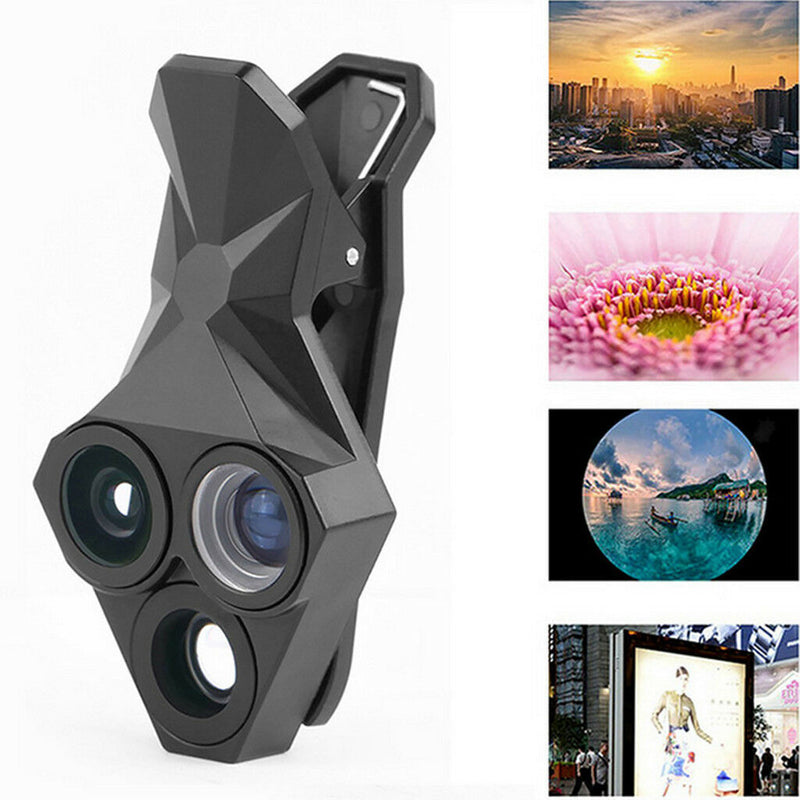 3 in 1 Phone Camera Lens Kit 160 Fisheye , 0.65X Wide Angle , 20X Macro Lens