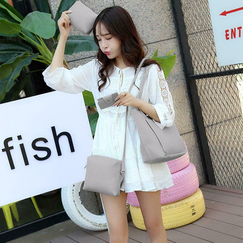 4pcs/set Shoulder Handbags Leather Women Crossbody Clutch Card Bags (Grey)