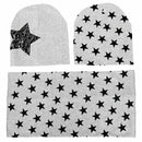 Kids Boys Girls 3Pcs Set Stars Prints O-Ring Scarf Neckerchief+Cute Beanies V5D5