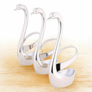 Stainless Steel Dinnerware Set For Dessert Fruit Forks Swan Base Holder IKF