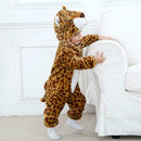 Leopard Shaped Flannel Rompers Baby Kids Long Sleeve Hooded Jumpsuit (0-6M) A