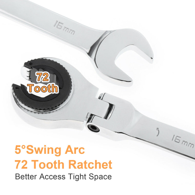 1pc Tubing Ratchet Wrench Spanners Flexible Head Alloy Steel Open End 16mm