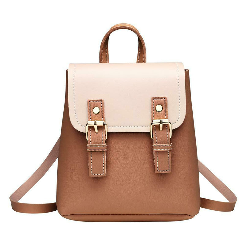 Mini PU Leather Women Shoulder Bags Flap Backpack Lady School Bags (Brown)