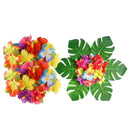 90Pcs Tropical Palm Leaves and Hibiscus Flowers, Artificial Leaves Plants H V8E5
