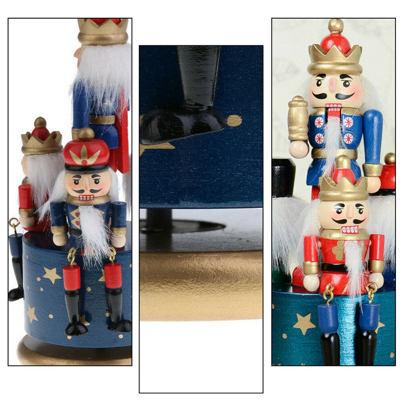 1* 20CM Wooden Nutcracker Music Box Handpainted 4 Soldier Christmas Decoration