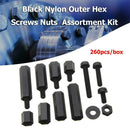 260pcs/box Black Nylon Outer Hex Screws Nuts PCB Standoff Assortment Kit