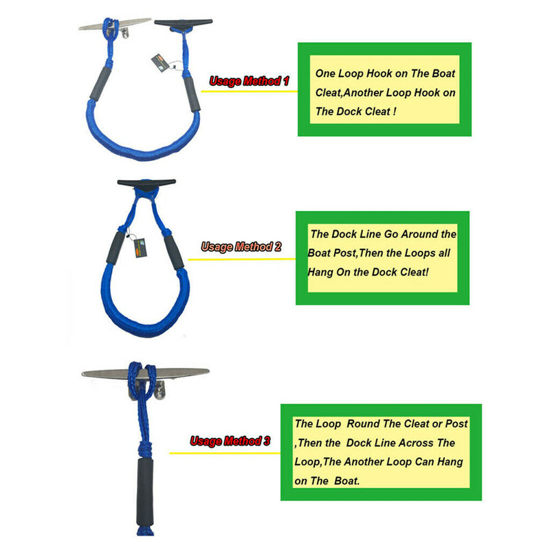 4pcs Bungee Stretching Dock Line 4 FT Marine Rope for Boat PWC Anchors