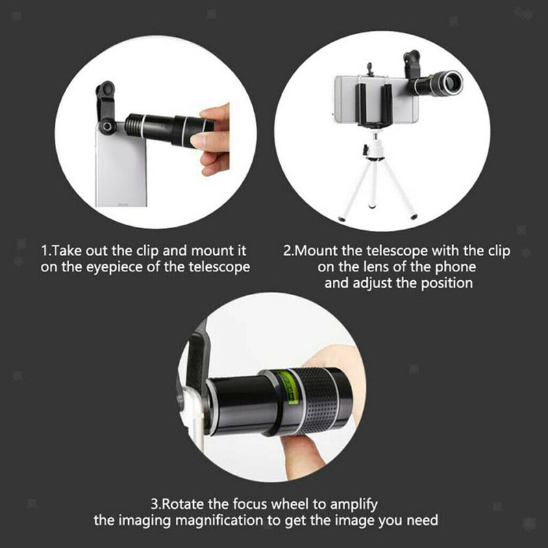 Mobile Phone Lens& Clip, 20X Zoom Adjustable Focus Length, Telescope Lens/