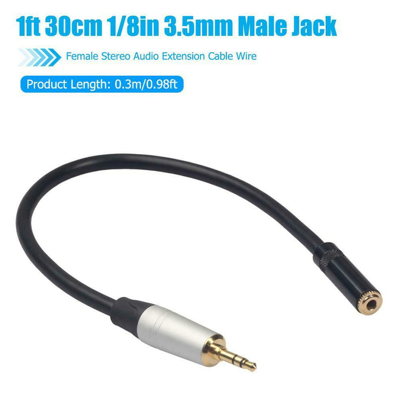 1ft 30cm 1/8in 3.5mm Male Jack to Female Stereo Audio Extension Cable Wire