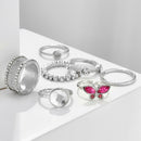 8pcs Ethnic Style  Butterfly Rhinestone Knuckle Ring for Women Festival Jewelry