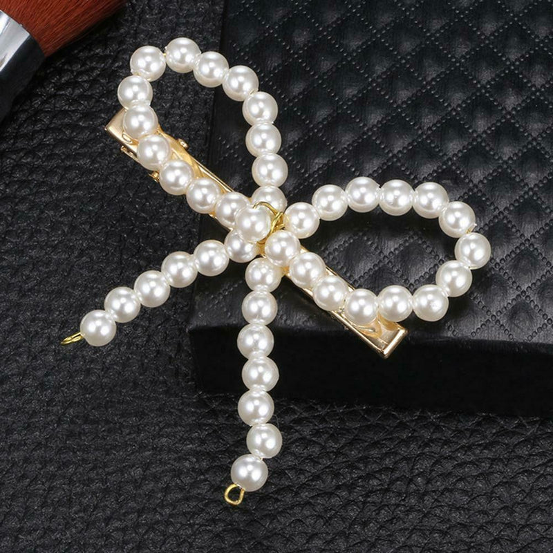 Girl Pearls Bowknot Barrette Korean Women Fringe Hair Clip Ponytail Headwear