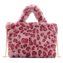 Women Plush Leopard Shoulder Handbag Large Crossbody Bags (1 Rose Red)