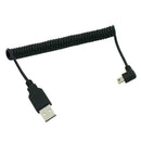 90 Degree Angled USB 2.0 A Male to Mini B 5 pin Left Angle Male Spiral Coiled