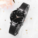 Elegant Magnet Buckle Watches Women Star Sky Dial Quartz Wristwatch (Black)
