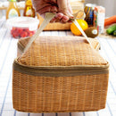 Portable insulated thermal cooler lunch box imitation rattan picnic container ^
