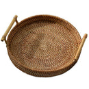 Rattan Handwoven  Severing Tray Food Storage Platters Plate Over HandlesS Hn