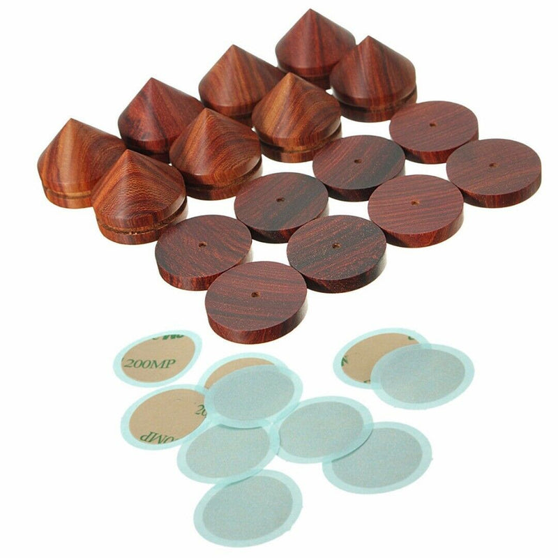 8Pcs Rosewood Speaker Isolation Feet Stand 23mm/0.91" Wooden Spikes + Base Pad